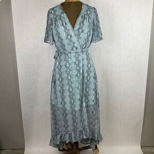 NWT Dee Elly Tie Accent Wrap Dress Snake Print Sheer Maxi